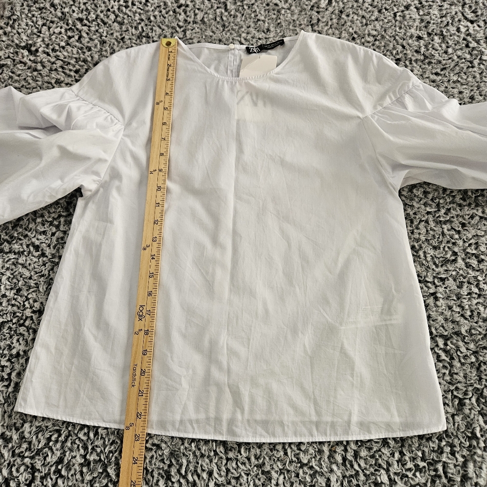 Zara White Cotton Blouse XS Balloon Puff Sleeve Summer Relaxed Boho Top - Picture 13 of 14
